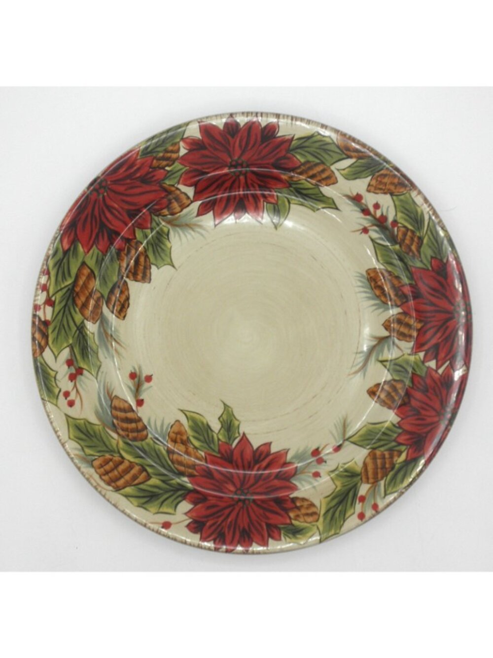 Pinecone Poinsettia by Tabletops Dario Farrucci 10-3/4 In. Dinner Plates 4 Piece - Picture 3 of 6